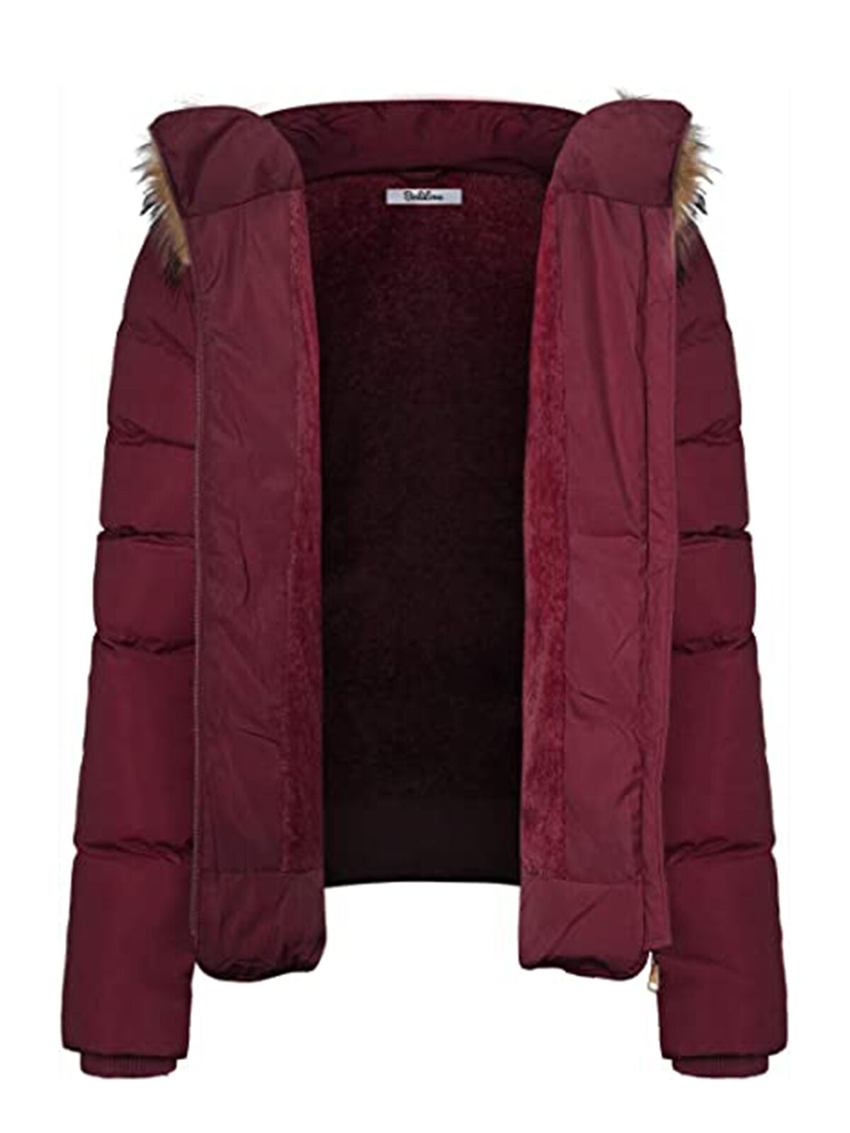 Women Winter Quilted Puffer Coat Fleece Lined Warm Jacket with Faux Fur Hood