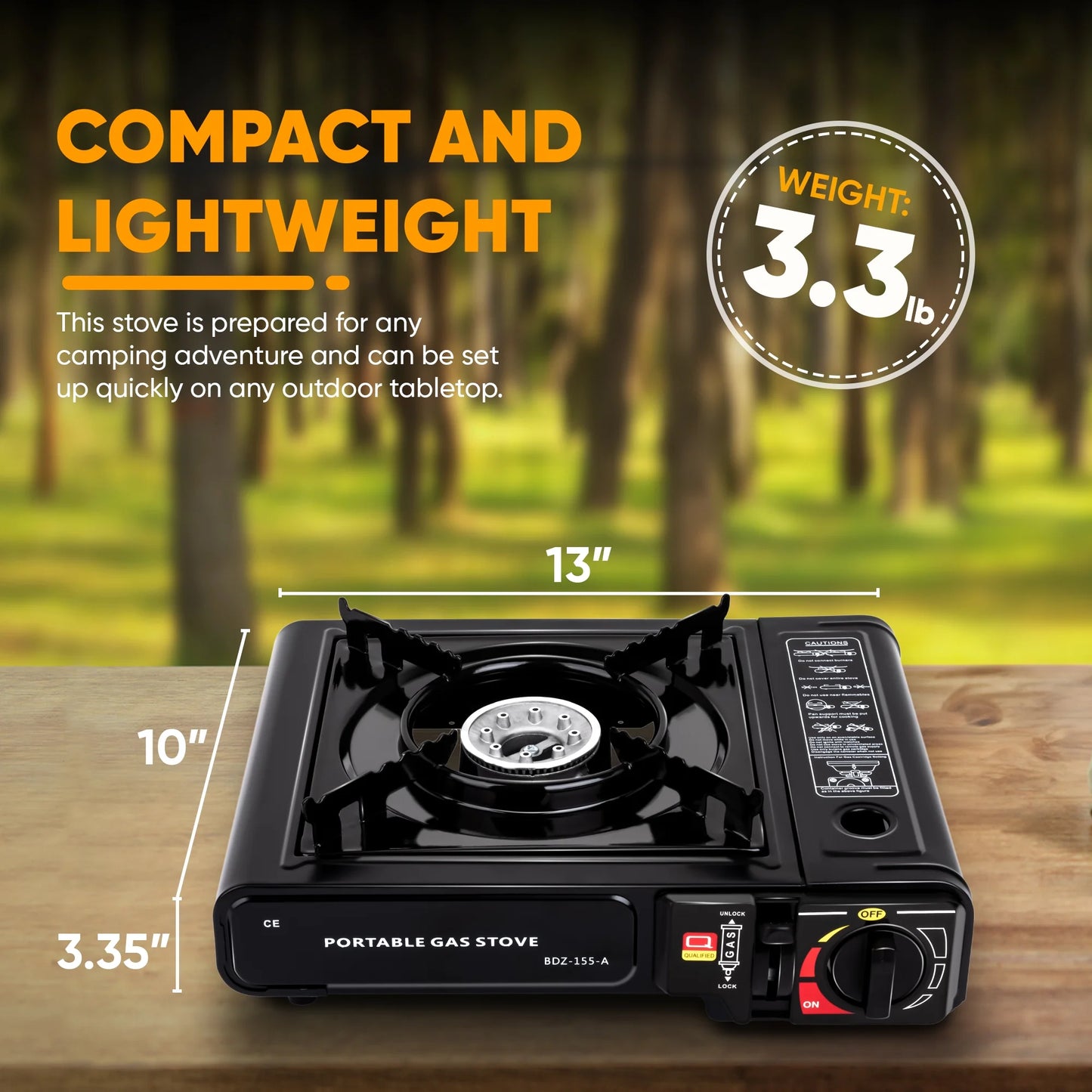 Camping Gas Stove, Butane, Portable Stove for Outdoor Cooking, 9,800 BTU, 3KW Power