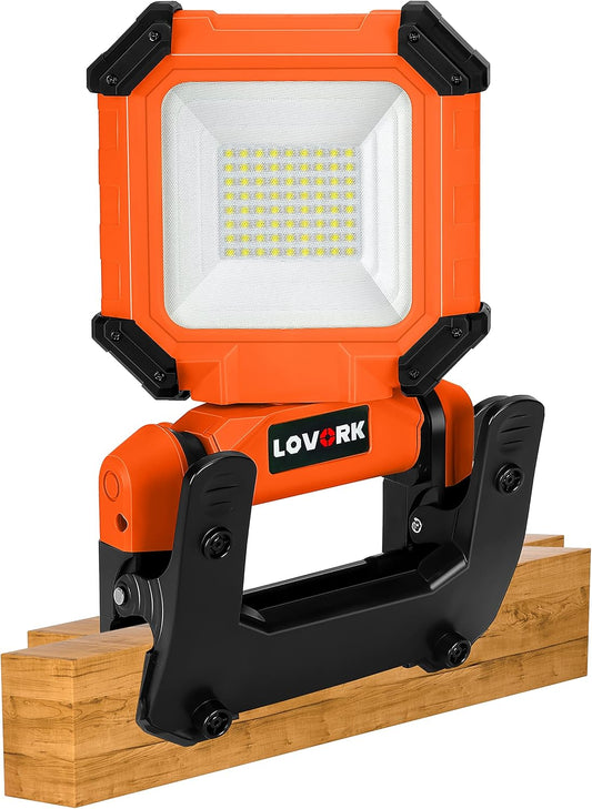 Rechargeable Clamp Rotating LED Flood Light 15W 2000Lm Job Site Lighting IPX4 Waterproof Dimmable LED Work Light for Outdoor Camping Car Repairing Fishing Construction Workshop