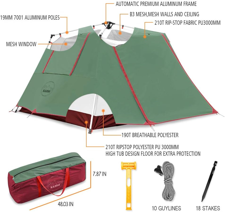 Camping Tents 6 Person Waterproof Instant Tents 6 People Cabin Tent Easy Setup with Sun Shade Automatic Aluminum Pole