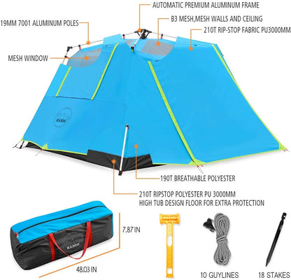 Camping Tents 6 Person Waterproof Instant Tents 6 People Cabin Tent Easy Setup with Sun Shade Automatic Aluminum Pole