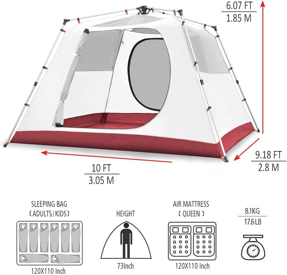 Camping Tents 6 Person Waterproof Instant Tents 6 People Cabin Tent Easy Setup with Sun Shade Automatic Aluminum Pole