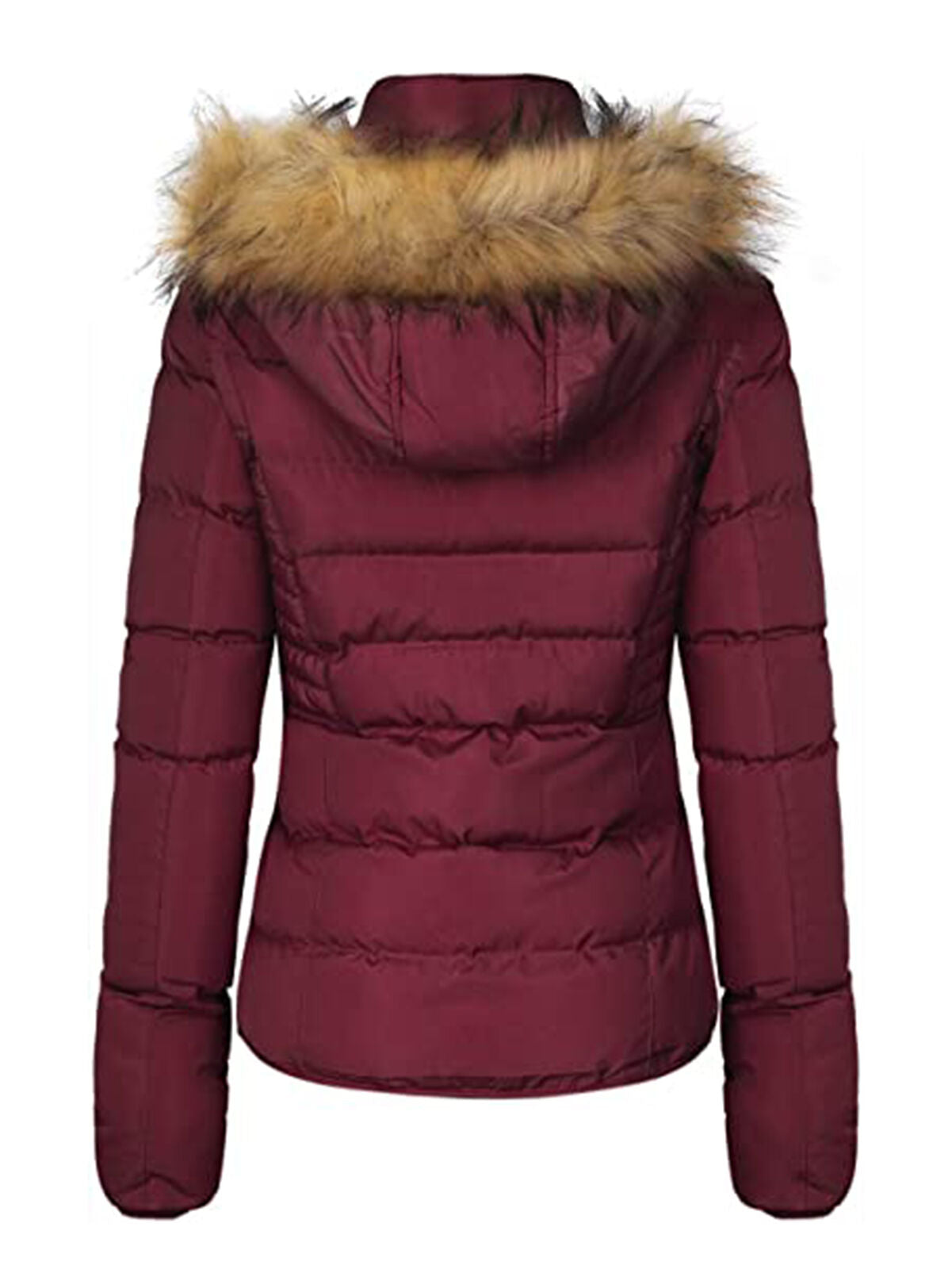 Women Winter Quilted Puffer Coat Fleece Lined Warm Jacket with Faux Fur Hood