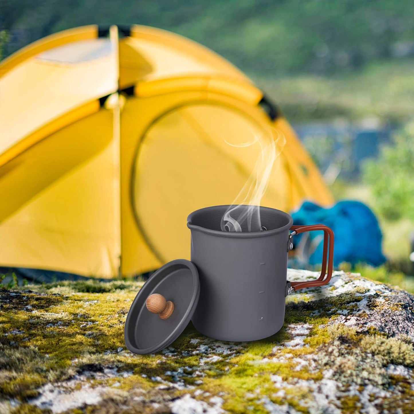 600Ml Aluminium Camping Coffee Pot with Cup, Lightweight Camping Cup Coffee Mug for Outdoor Cooking Backpacking Hiking